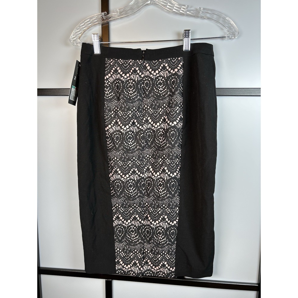 Mossimo Black Lace Print Panel Pencil Skirt Sz 2 Work Career Cocktail Lined‎ NWT - Picture 2 of 9
